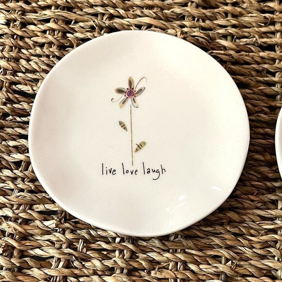 2 NATURAL LIFE Trinket Dish JUST BELIEVE LIVE LOVE LAUGH Floral Ceramic Jewelry - Picture 3 of 9